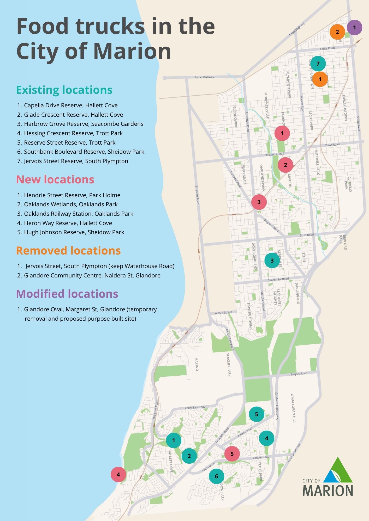 Proposed mobile food truck locations within the City of Marion