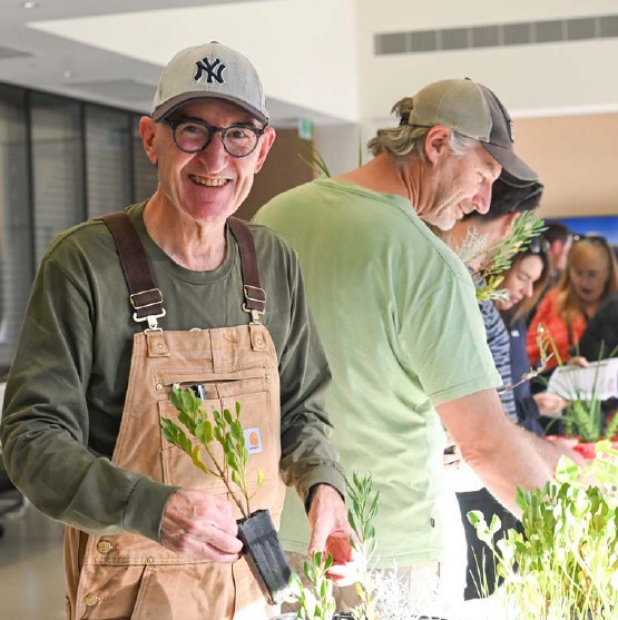 Image of volunteers collecting trees to plant